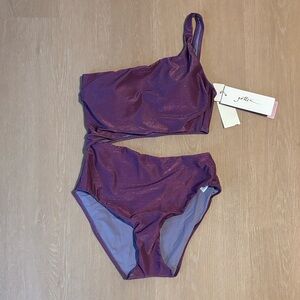 NWT Gottex Luma Purple Shimmer High End One Shoulder Cut Out One Piece size 10